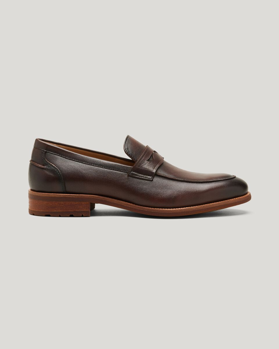 Leather Penny Loafers With Bolder Tread, Brown, hi-res